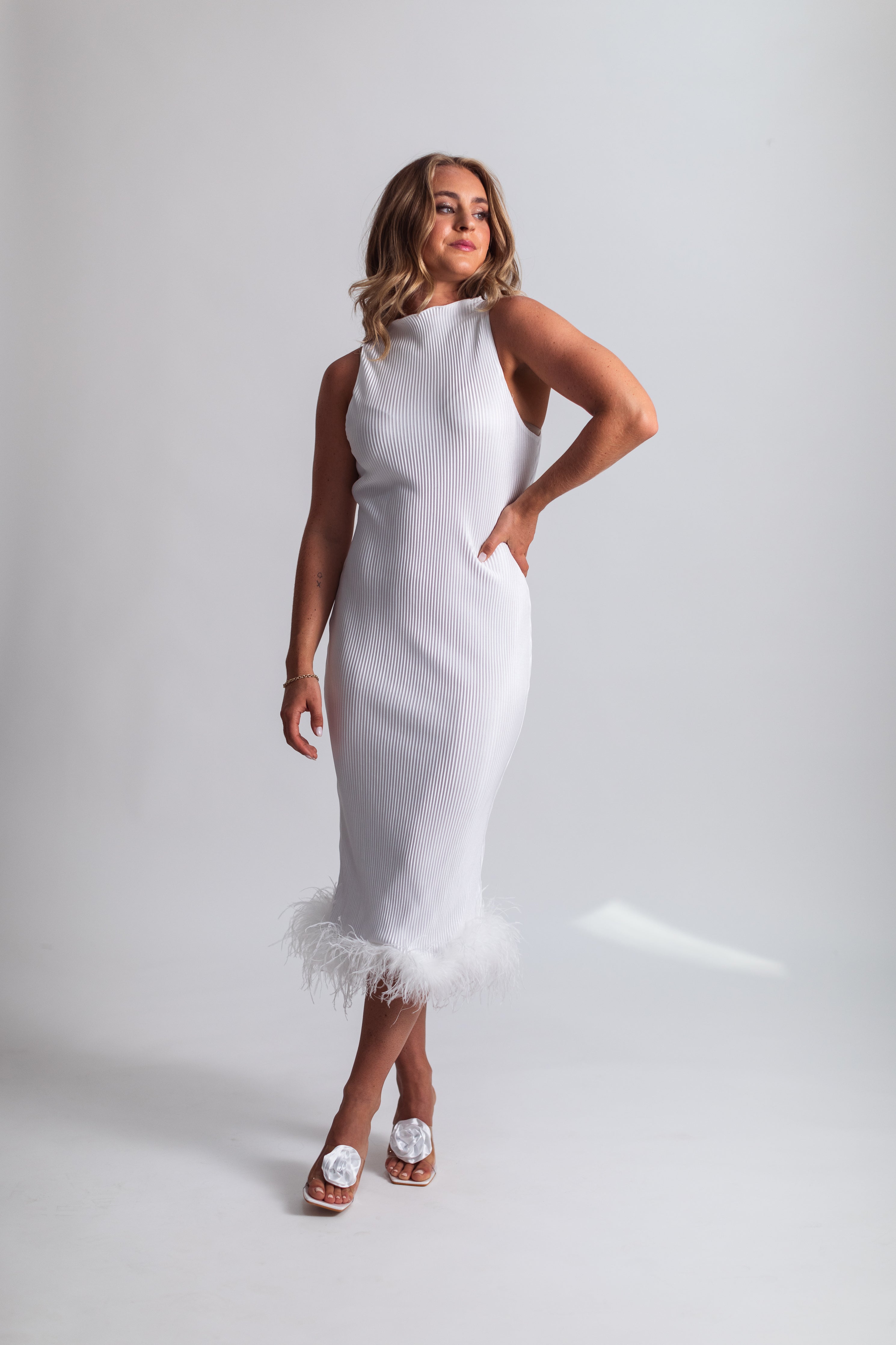 White feather midi clearance dress