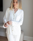 Ruffle Bamboo Pajama Pant Set in Pearl