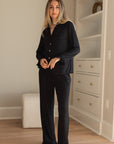 Ruffle Bamboo Pajama Pant Set in Noir