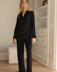 Ruffle Bamboo Pajama Pant Set in Noir