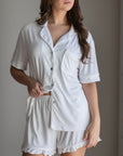 Ruffle Bamboo Pajama Short Set in Dove