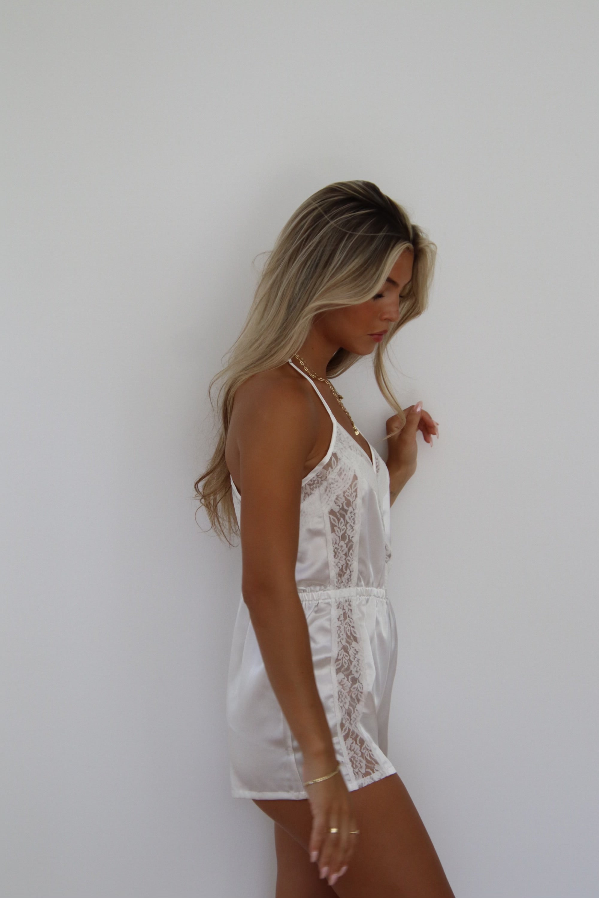 Sara Silky Lace Romper