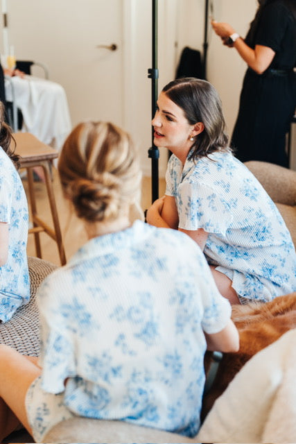 Pleats Please Short Set in Blue Floral