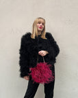 Marabou Feather Bomber in Noir