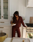 Ribbed Bamboo Pajama Set in Espresso